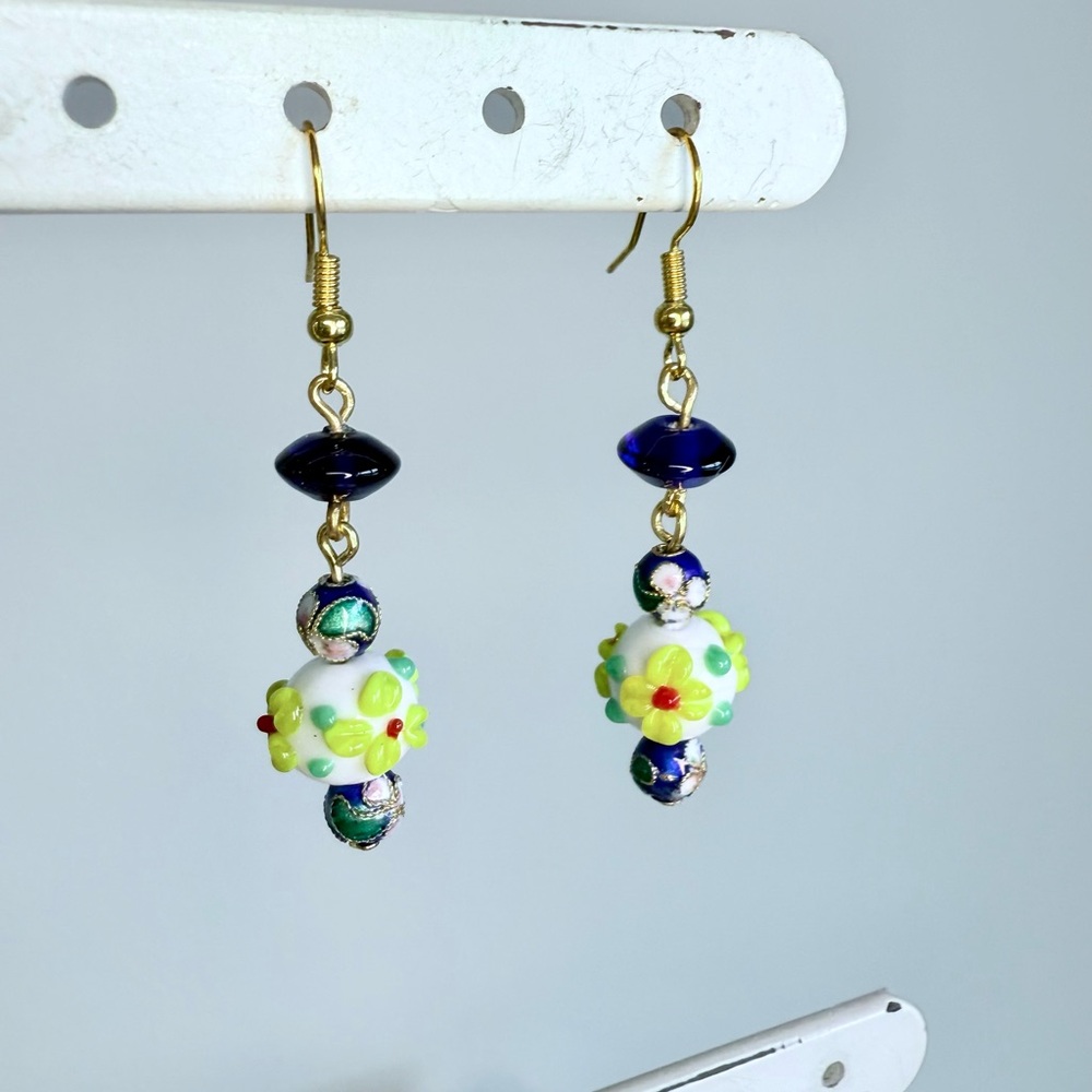 Lampwork and cloisonné earrings